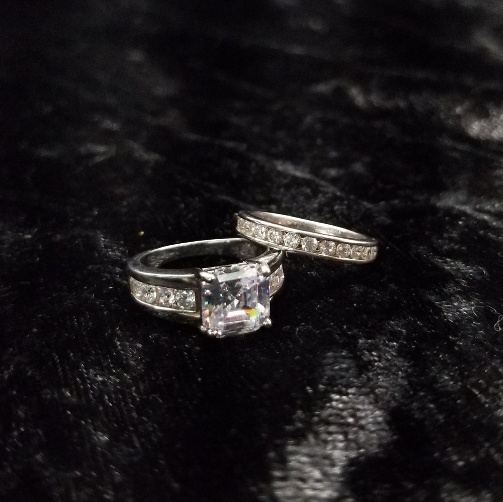 NEW Lustro Stella Lab Created Diamonds SS Ring Set